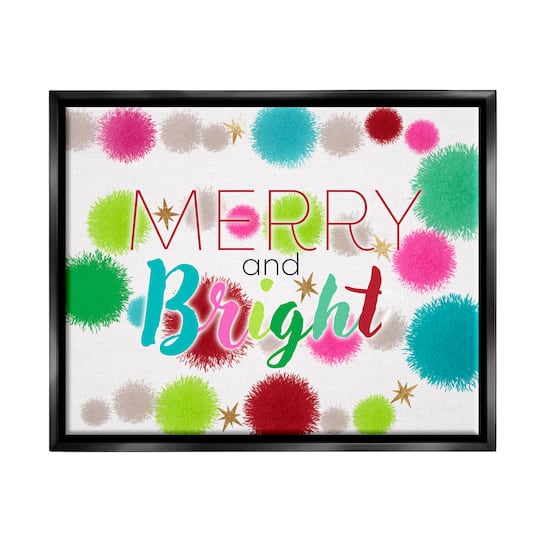 Stupell Industries Merry & Bright Bold Holiday Phrase Framed Floater Canvas Wall Art